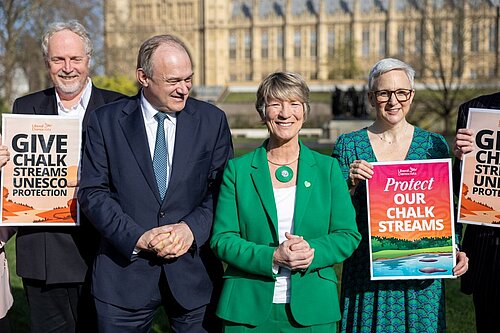 Pippa Heylings with Ed Davey outside parliament